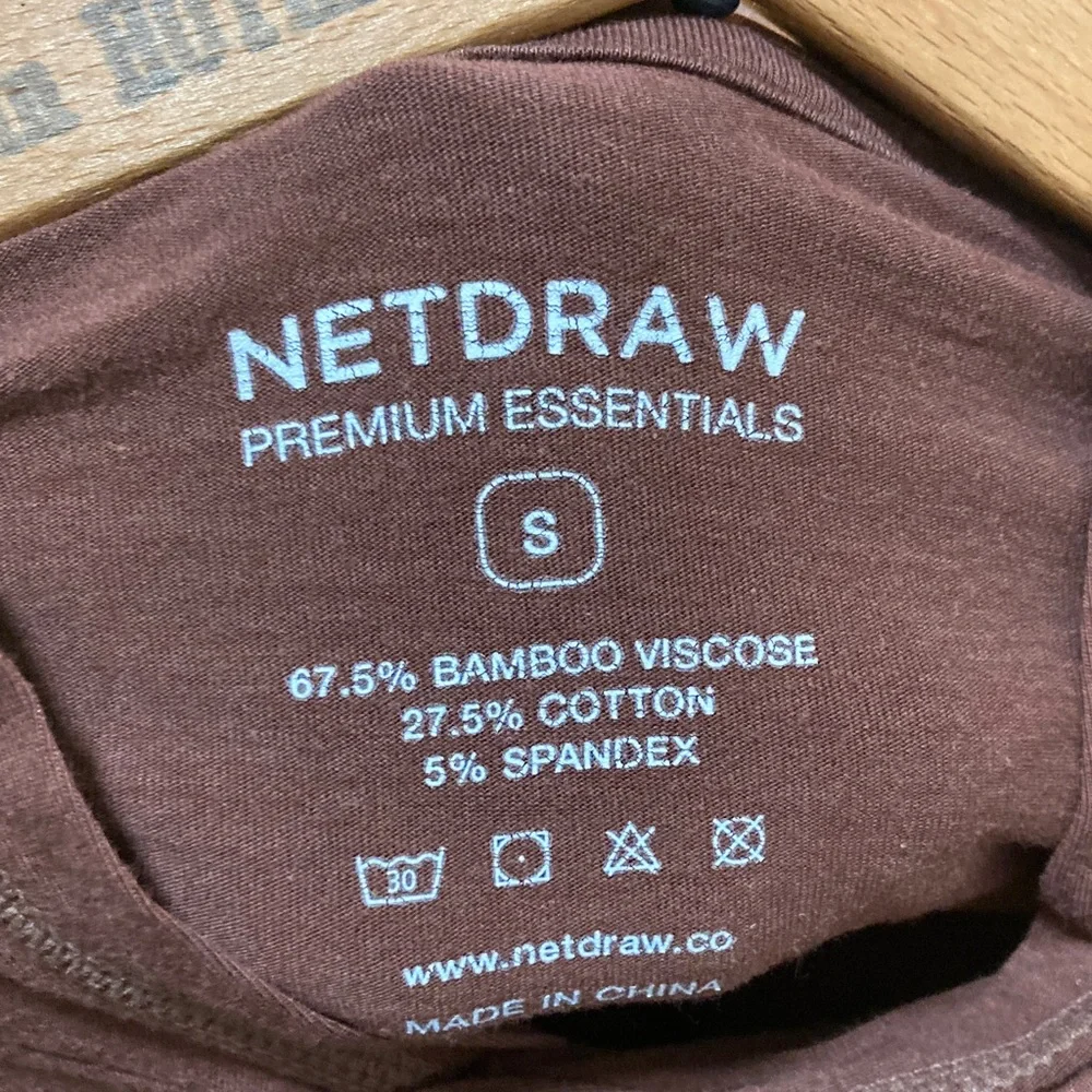 Netdraw BROWN Bamboo Long Sleeve Hoodie Tee Shirt thumbholes Lightweight sz S - Picture 6 of 6